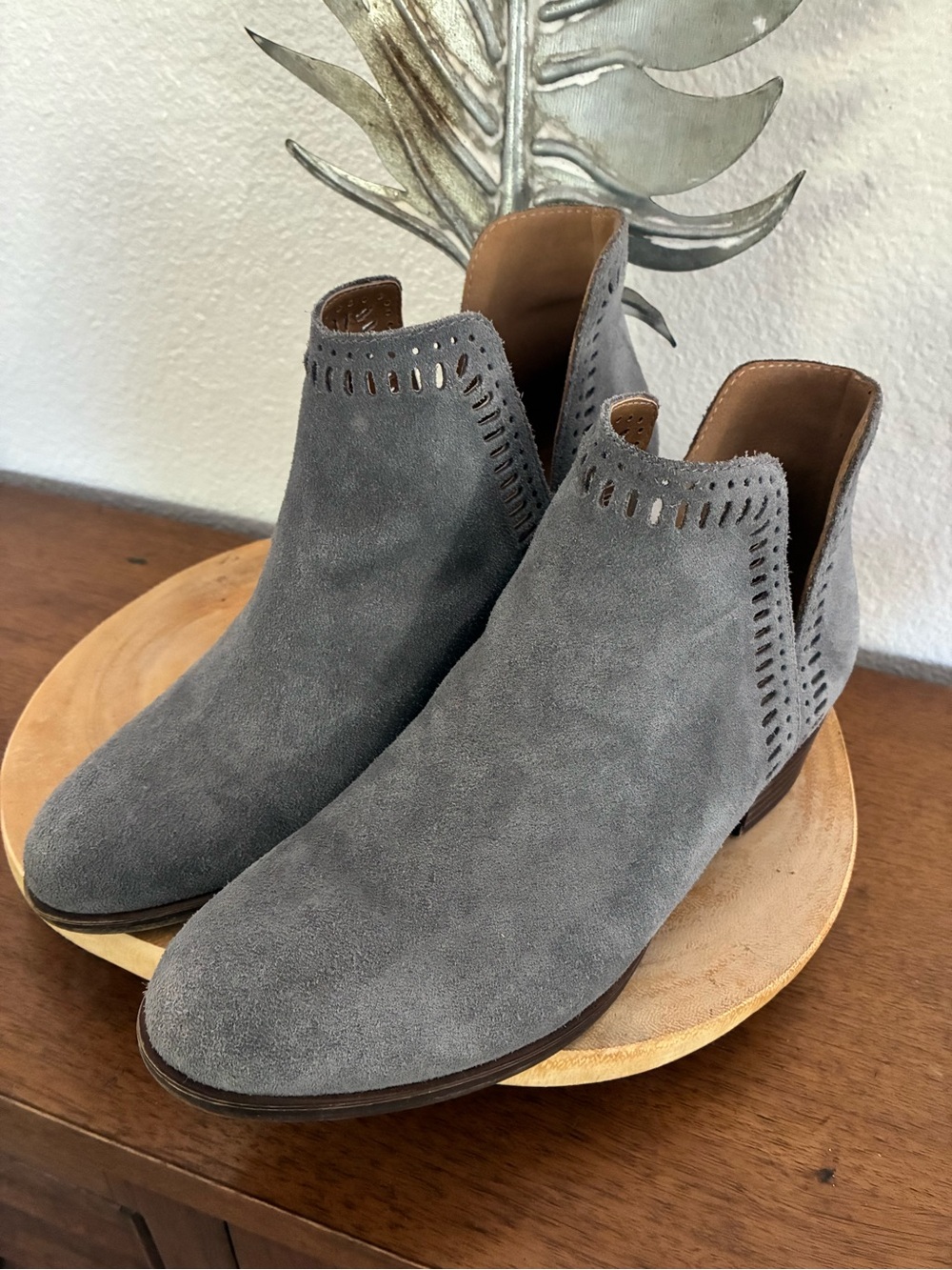 Lucky Brand Grey Leather/Suede Cutout Ankle Booties